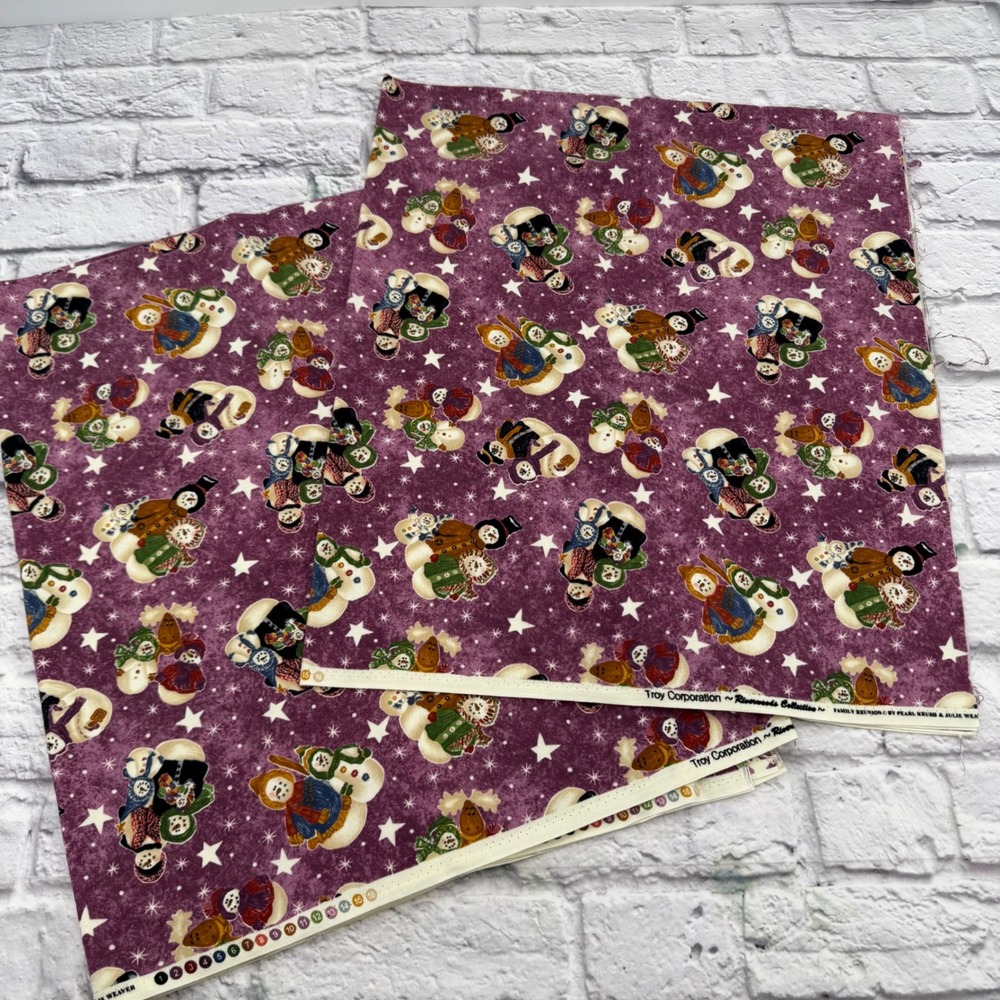 Riverwoods Collection Troy Corp Snowman Purple Cotton Fabric 3 Yards Total